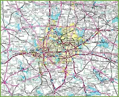 DALLAS TEXAS MAP GLOSSY POSTER PICTURE PHOTO BANNER PRINT Road City Usa Tx 5829 • $14.99