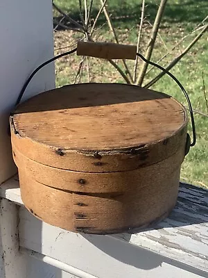 Vintage Primitive Wood Firkin Sugar Bucket / Pail With Lid & Handle (16a) • $49.99