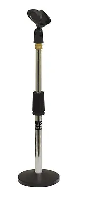 SoundLab Telescopic Music DJ Desk Microphone Round Base Stand With Clip- Silver • £12.99