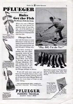 1929 Pflueger Fishing Tackle Lure Bait Reel Lower Otay Lake San Diego Ad 7434 • $37.01