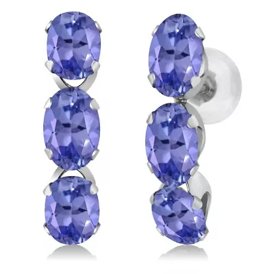 14K White Gold Blue Tanzanite Hoop Earrings For Women 2.70 Cttw Oval 6X4 • $219.99