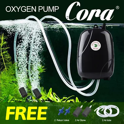 Oxygen Pump Aqua Fish Tank Aquarium Pond Air Bubble Disk Stone Aerator 2 Outlets • $14.30