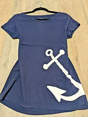 J Crew T Shirt Adult Medium Linen Blend Blue Short Sleeve Anchor Graphic • $8