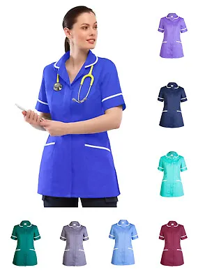 Plus Size Women Hospital Collared Tunics Healthcare Tops Medical Dentist Uniform • £16.99