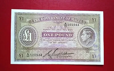 1940 Malta 1 Pound P-20b @ AUNC/UNC (Writing Behind) • $76.99