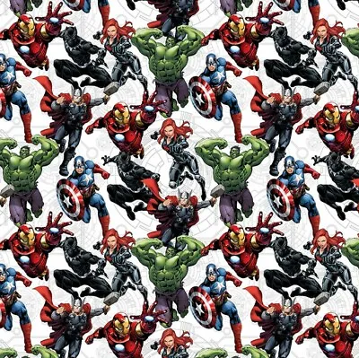 Marvel Avengers Fabric - Avengers Unite - White - 100% Cotton - Multiple Sizes • £4.25