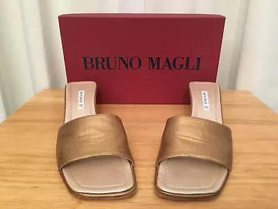 Bruno Magli Women's Bronze Kipling Model Slip-On Open Toe Sandal Sz. 9AA Italy • $59.88
