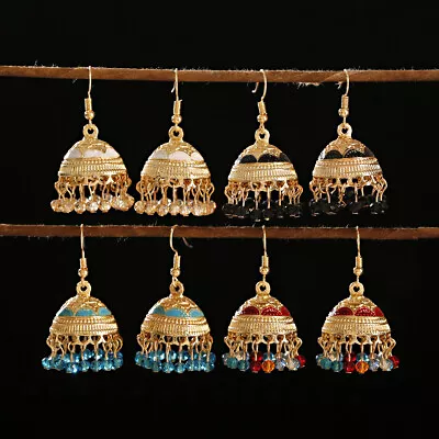 Vintage Gold Carved Bollywood Bell Women Boho Pattern Bells Indian Earrings Gift • $6.59