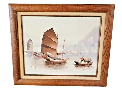 P. Wong  Signed- Original Mid  Century Oil Painting On Canvas • $89.99