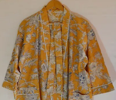 $42.89 • Buy Indian Pure Cotton Hand Block Women Bathrobe Kimono Dress Bird Printed Sleepwear