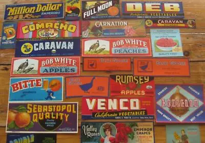 25 Different Fruit And Vegetable  Crate Labels  ORIGINAL VINTAGE NOS • $19.99