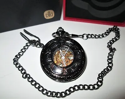 TIRIO Pocket Watch Hand Wind Mechanical Black/Gold Tone Metal With Box - Works • $10.40