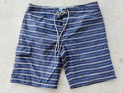J Crew Navy Blue & Striped Board Shorts Cargo Pocket Fully Mesh Lined Size 31 • $20