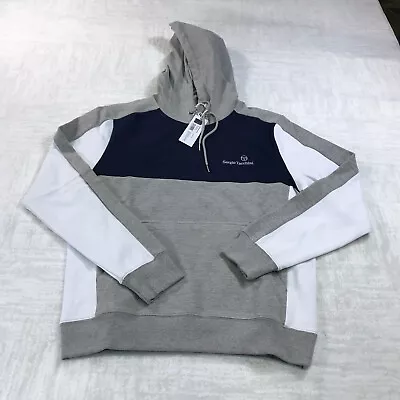 Sergio Tacchini Sweater Mens Small Mosaic Hoodie Hoody Blue Gray Sweatshirt • $41.22