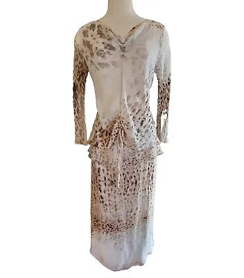 Vera Cristina Vtg Womens Skirt Top Set Sz M Silk Animal Print Flare Sleeves  • $117
