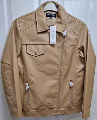 Miss Selfridge Tan Faux Leather Biker Jacket Size 8 BNWT  • £17.99