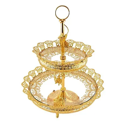 2 Tier Gold Plated Metal Cake Stand Paandan Tray Tea Wedding Party Tray Stand • £27.99