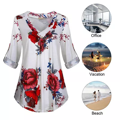 Long Sleeves Office Floral Print Fashion Autumn Women Blouse Comfortable V Neck • $28.45