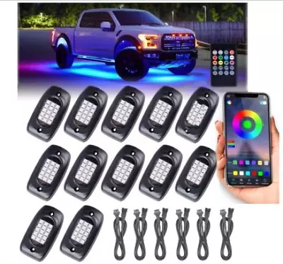 12x RGB LED Pods Rock Light Kit Underbody Glow Neon Lamp Bluetooth Music Control • $39.99