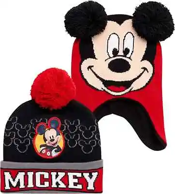 Disney Mickey Mouse Winter Hat – 2 Pack Pom Pom Beanie Little Boys Ages 4-7    • $17.99