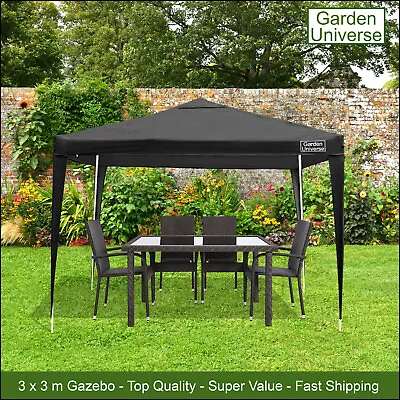 Gazebo Marquee Canopy Party Tent Black 3 X 3m By Garden Universe Steel Frame • £31.99