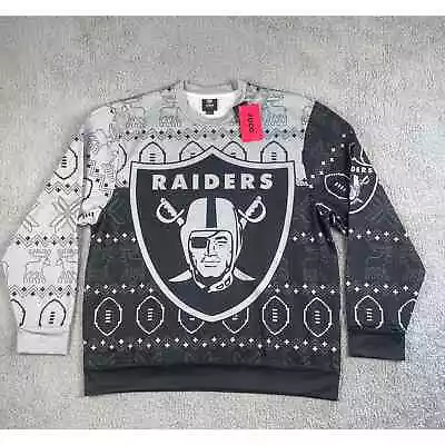 FOCO Men's NFL Large Black Gray Raiders Lightweight Holiday Sweater • $29.99