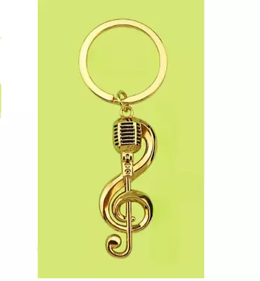 Music Note Microphone Metal Keychain Gold Color Backpack Car Key Holder • $4.45