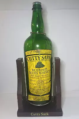 Vintage Empty CUTTY SARK Blended Scots Whisky Glass Bottle W/ Wood Pour Cradle • $24.95