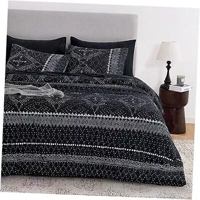  - Boho Comforter 3 Pieces Bedding Set White Bohemian Aztec Queen Black • $47.98