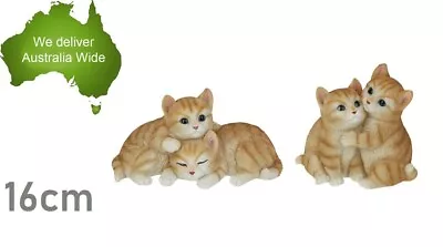 2pcs 16cm Twin Loving Ginger Cats Kitten Garden Ornament Statue Garden Sculpture • $34.99