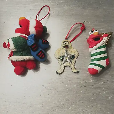 Vintage Sesame St Ornaments 2 Elmo 1993&2002 & 1 Pewter Abominable Snow Monster • $15