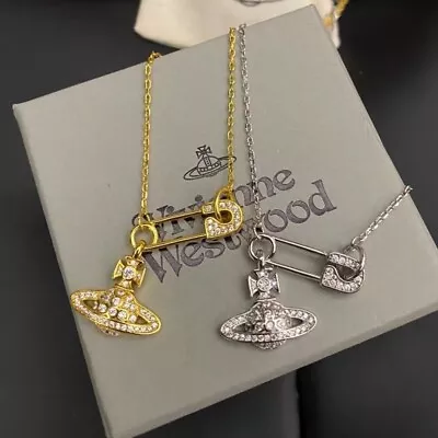 Vivienne Westwood Crystal ORB Chain Necklace Silver Golden Pendant VW Jewelry • $25.99