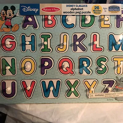 $12.99 • Buy Disney Wooden Melissa & Doug Alphabet Peg Puzzle Ages 3+ LAST ONE 