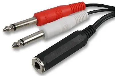 6.35mm 1/4  STEREO Jack Socket To 2x Mono 6.35 Jack Plugs Extension CABLE 50cm • £4.99
