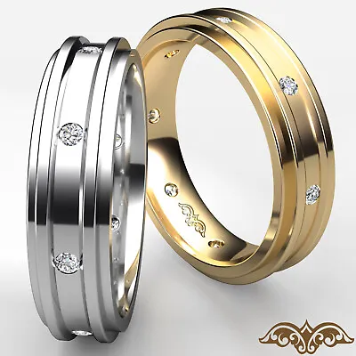 Round Diamond Mens Ring Eternity Wedding Bevel Edge Band 14k White Gold 0.20Ct • $1408.53