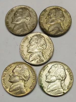 5 Jefferson Nickels 1942P 3- 1943P 1945P • $6.01