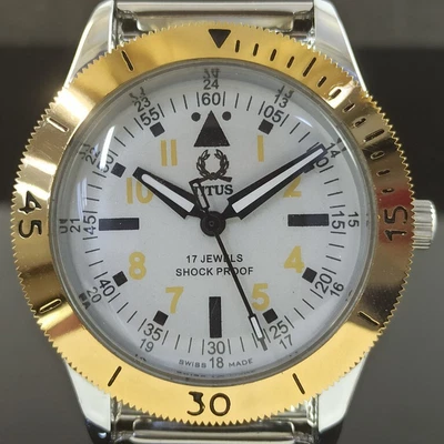 £28.31 • Buy 40MM VINTAGE TITUS WINDING SWISS MENS TURNABLE BEZEL WHITE WATCH 481Q-a241004-2