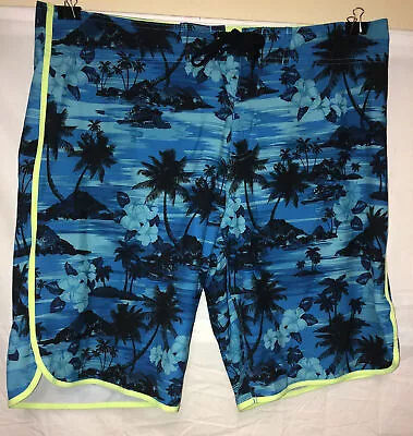 Men’s Blue Burn Side Tropical Print Swim Board Shorts Size 38 • $16.99