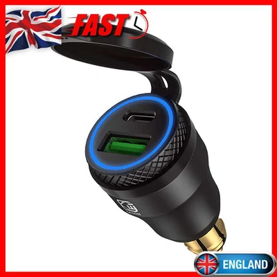 £12.29 • Buy DIN Plug To QC3.0 + PD USB Charger W/ LED Light For Motorcycle (Black+Blue)