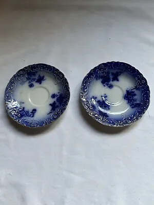 Antique La Belle Porcelain Flow Blue Saucers W/ Gold Trim 4.75” Diameter • $35