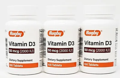 Rugby Vitamin D3 -  2000 IU (50 Mcg) - 100 Tablets - 3 Pack - Exp Date 06-2024 • $14.99