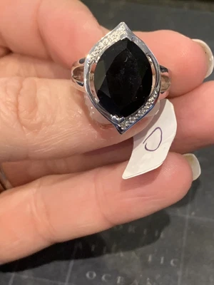 £16.50 • Buy Sterling Silver Black Spinel Marquise Cut Large Stone Size O Ring BNWOT