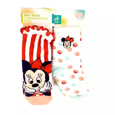 Disney Baby Minnie Mouse Socks Lined Warm Socks Thick No Slip 2 Pair C14-1852 • $11.75