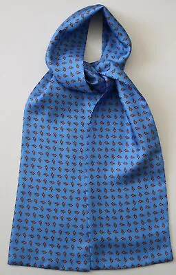 Soft Silk Cravat In Blue With Orange Dogs 38  X 6  Hand Made • £8