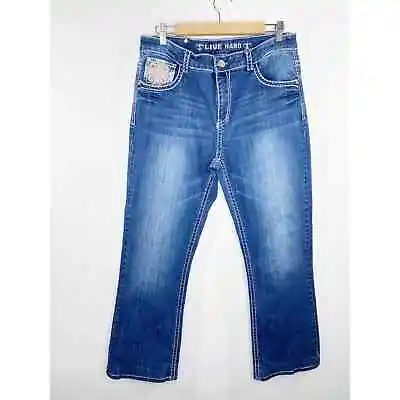 Ed Hardy Dark Wash Blue Denim Cotton Blend Zip Fly Jeans Women's Size 16 • $48