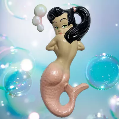 Chalkware Mermaid + Bubbles - Retro Rockabilly Beach House Decor • $45