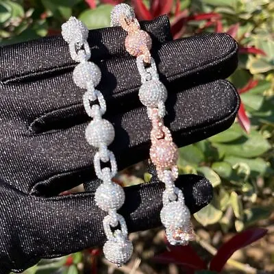 Ball N Chain Flooded Ice Gold Silver Rose Hip Hop Iced Blinged Out Pave Bracelet • $54.99