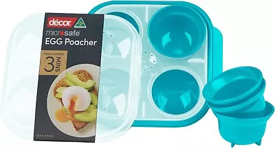 Décor Microwave Egg Poacher Cups For 4 | Food Grade Poached Egg Maker Teal • £9.45