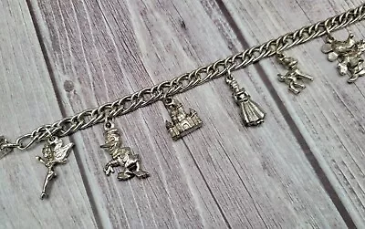 Vintage Walt Disney Silver Tone Charm Bracelet Mickey Bambi Dumbo Tinker Bell • $24.99