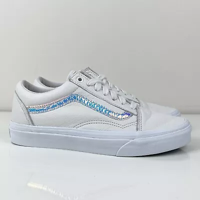 Vans Women’s Old Skool White Leather Holo Sidestripe Skate Shoes Size 7.0 • $39.99